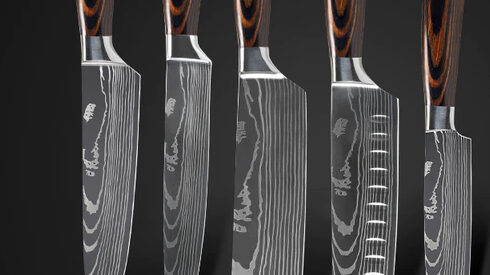 Damascus, big fake with kitchen knives | 3D Gravur Konfigurator | 4