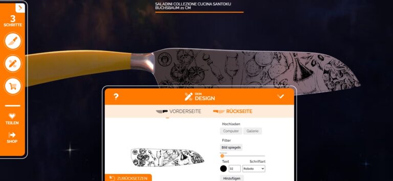 Design individual kitchen knives in 3D | 3D Gravur Konfigurator | 4